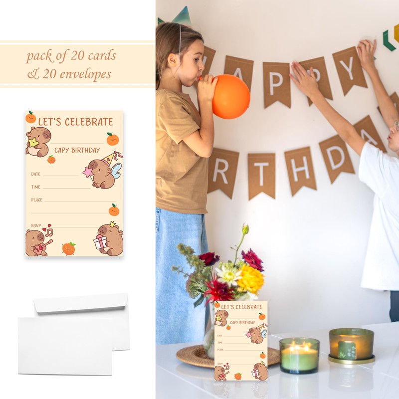 KGHYT Capybara Birthday Invitation Cards for Kids with Envelopes