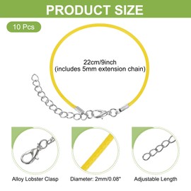 MECCANIXITY 10 PCS Yellow Bracelet Cord,9" Adjustable Friendship Bracelet 2mm Waxed Polyester Cord with Lobster Clasp Bracelet String for Bracelet Making Jewelry DIY Craft