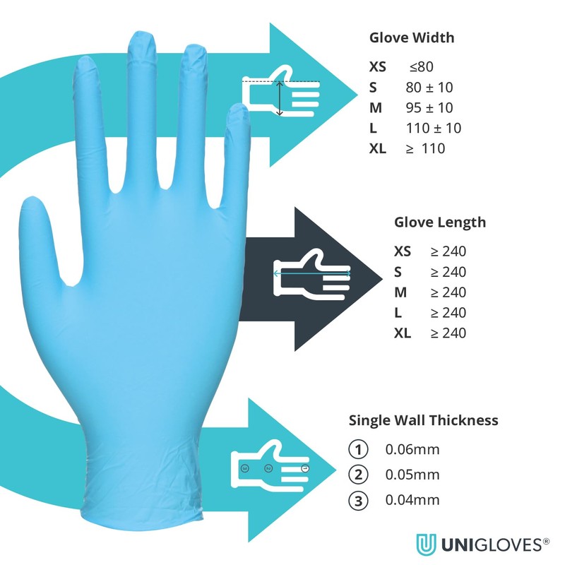 Unigloves Unicare Flex Nitrile Multipurpose Disposable Gloves, Powder Free, Ultra