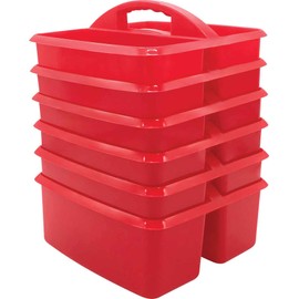 Red Portable Plastic Storage Caddy 6-Pack for Classrooms, Kids Room, and Office Organization, 3 Compartment