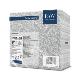 PAW - Airlaid Napkins - Fabric-Like (40 x 40 cm) I Pack of 50 I Ideal for Weddings, Christenings, Communion, Birthdays I Table Decoration Back Pattern - Baroque Silver I Reverse Baroque Etude Silver
