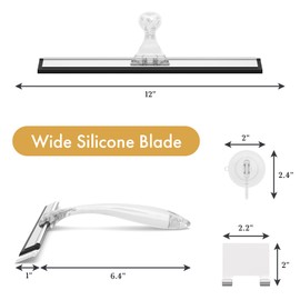 AmazerBath Shower Squeegee for Glass Doors, All-Purpose Squeegee with Suction Hook & Adhesive Hook, Clear Squeegee for Shower Glass, Windows, Mirrors, Tiles and Car Windows - 12 Inches, Clear