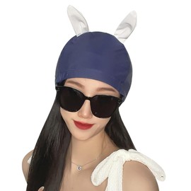 Women Ladies Swimming Cap PU Stretch Shower Bathing Cap Cute Ears Soft Breathable Turban Head Wrap for Long Short Hair Curls Ear Protection Surfing Swim Hat