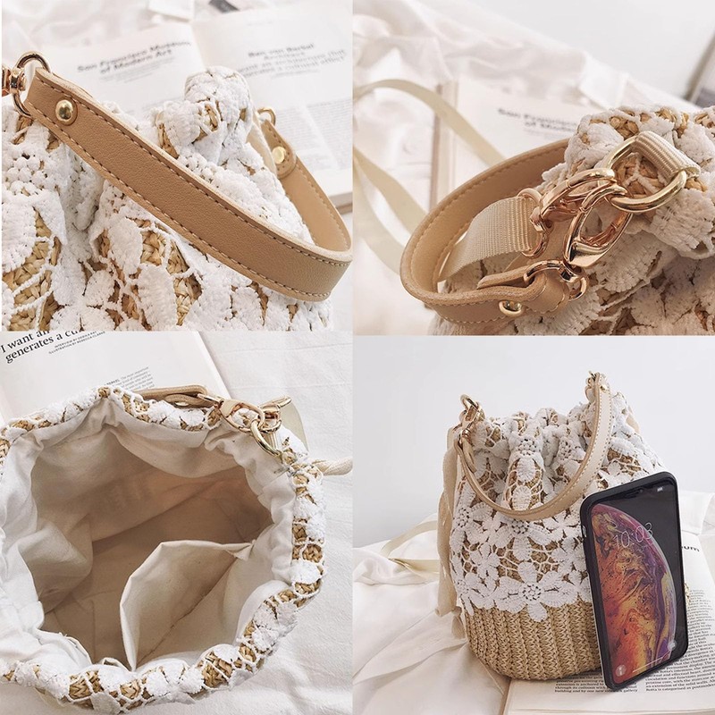 Zeaiisiy Straw Bag, Drawstring Bag, Mini Shoulder Bag, Women's, Lightweight,