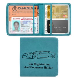 Wevdn Car Registration and Insurance Card Holder, Leather Car Document Holder Glove Compartment Organizer, Vehicle Wallet Case Glove Box Organizer for Women Men, Car Accessories (Blue)