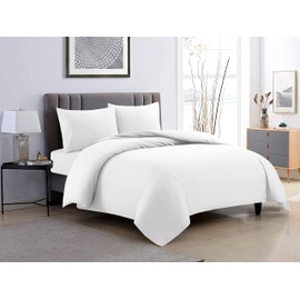 ZENVY Duvet Cover and Fitted Sheet 3pc Set - Includes Duvet Cover, Fitted Sheet, and (1) Pillowcase | 90GSM Brushed Microfiber with Button Closure (White, Twin)