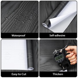 Abyssaly Wood Contact Paper, Thicken Natural Wood Peel and Stick Wallpaper for Cabinets, Self Adhesive Film Removable Vinyl Black Wallpaper for Shelf Liner Decor 17.7 in X 197 in