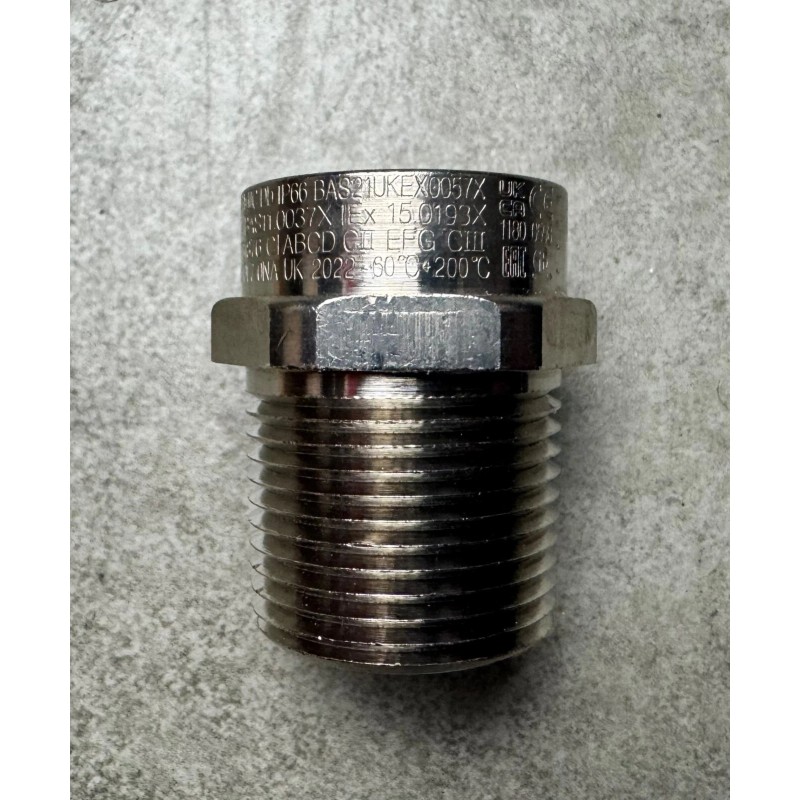 HAWKE 476/3/4NPT/M20 Exd Brass Nickel Plated Adaptor 3/4" NPT Male