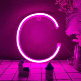 LED Letter Neon Lights 26 Alphabet Letter Signs Light Up Letters Sign Pink Wall Decor/Table Decor USB/Battery Powered Night Light Lamps for Wedding Birthday Party Christmas Home Bar Decoration (C)