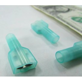 Barnes Distribution Lot 25 Green Crimp Terminals, 1/4" Female Spade, 16 to 14 AWG, Ground Wire Cable