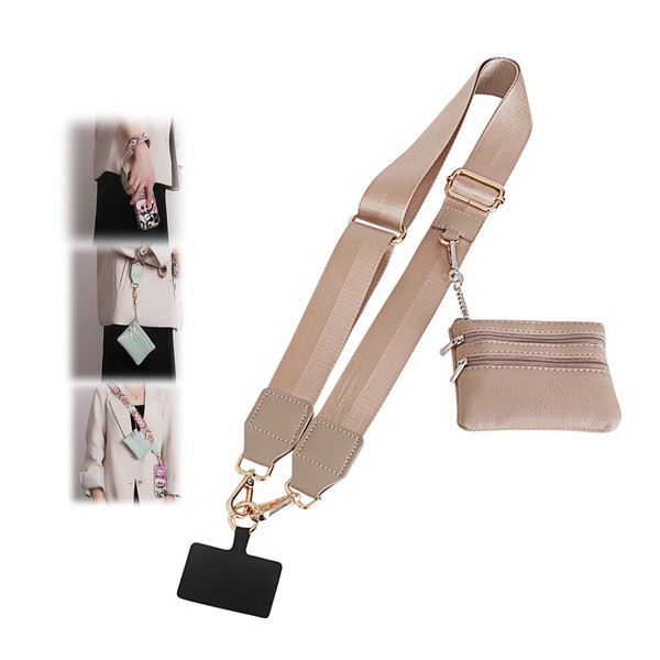 RJINYENS Adjustable Phone Strap with Zippered Pouch, Clip and Go