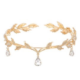 XoeLLe Princess Crystal Crown, Elf Crown, Vintage Green Rhinestone Tiara, Crystal Beads Forehead Headpiece, Tiara for Wedding, Bridal Themed Party, Carnival, Cosplay, Festival Accessories, Rhinestone