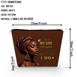 Livel lhood African American Makeup Bag Cute Small Canvas Organizer Zipper Pouch This Is My Life Cosmetic Bag Inspirational Birthday Present for Black Women Friends