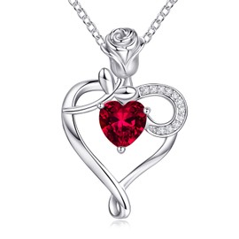 NINAMAID 925 Sterling Silver Necklaces for Women Birthstone Necklace With Heart Necklace Rose flower Mom Gifts for Women Mom Her Sister