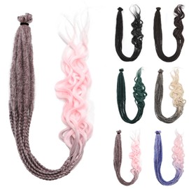 30 Inch 20 Strands SE Dreadlock Extensions,Synthetic Dreads Extensions Straight&Boho Handmade Dreads&Curly Hippie Style Synthetic Dreadlocks for Woman (33/Pink#)