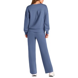 PRETTYGARDEN Women's Two Piece Outfits Sweatsuit Lounge Matching Sets Sweatshirt Jogger Pants Sweat Set Tracksuit (Grey Blue,Medium)