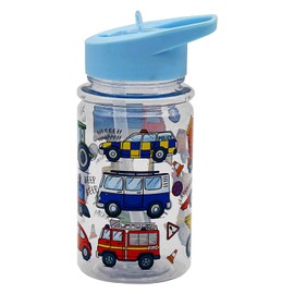 UNIQUE HOME LIVING 450ml/15oz Kids Water Bottle with Straw for School Reusable Water Bottle Tumbler Girls Boys Small Flask, BPA Free Plastic Bottle, Spillproof - Vehicles Design