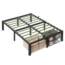 VASAGLE Superfast Assembly, Metal Full Bed Frame, Heavy-Duty Platform Bed Frame Full Size, 1500 lb Weight Capacity, Steel Slats, No Box Spring Needed, Ink Black and Forest Green URMB872B01