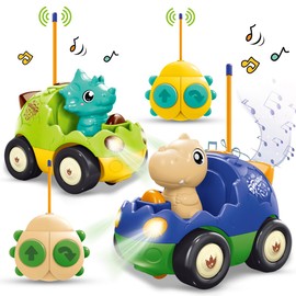 REMOKING Dinosaur Toys for Boys 18 Months+, Remote Control Cars for Toddlers 1 2 Year Old, 2 Pack RC Cars with Lights & Music,Baby Birthday Gifts Toys for Kids Girls Boys Age 1-5