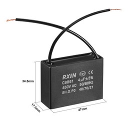 uxcell Ceiling Fan Capacitor CBB61 4uF 450V AC 2 Wires Metalized Polypropylene Film Capacitors 47x17.5x34.5mm for Water Pump Motor Generator