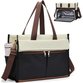 Bolsa de mano con compartimento para el almuerzo para mujer, bolsa de trabajo con sección aislada a prueba fugas, para computadora portátil correa ajustable para desplazamientos y