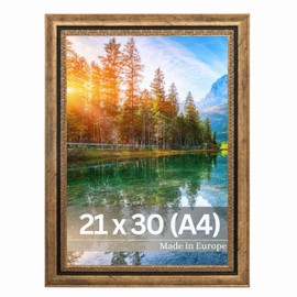 VictoR Picture Frame Boho Gold 21 x 30 cm (A4) – Frame: 30 x 16 mm – Photo Frame Vintage Decorative Rustic – Picture Frame Gold 20 x 30 – Country House