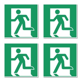 Rescue Route/Emergency Exit (Left), Rescue Sign: E001 - DIN EN ISO 7010 / ASR A1.3 - Sticker: 7.5 cm, Pack of 4