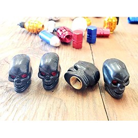 Kustom Kapz Four Pack Black Skull Tire Valve Cap Automobile Motorcycle ATV Compatible with Harley Truck Hotrod Cycle Trailer rv