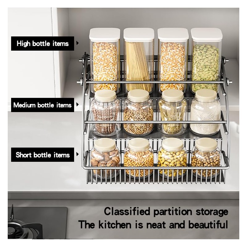 HZBL-LP 3-Tier Pull Down Spice Rack Organizer for Inside Cabinet