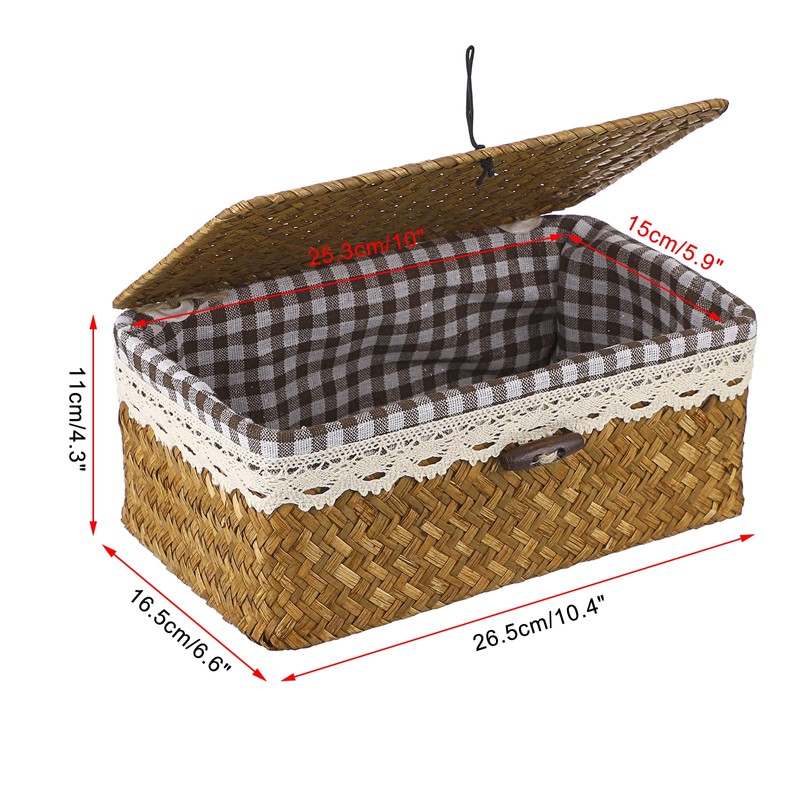 TOLIDA Wicker Storage Basket with Lid Decorative Baskets Living Room