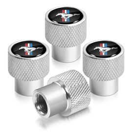 iPick Image for Ford Mustang Tri-Bar in Black on Silver Easy-Grip Aluminum Tire Valve Stem Caps
