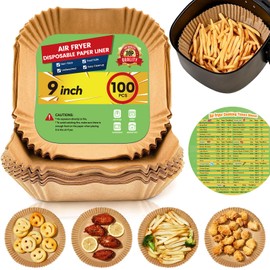 Stoear Air Fryer Paper Liners Disposable: 100Pcs 9 Inch Special Square Liners for Air Fryer, Grease and Water Proof Non Stick Basket Parchment Paper