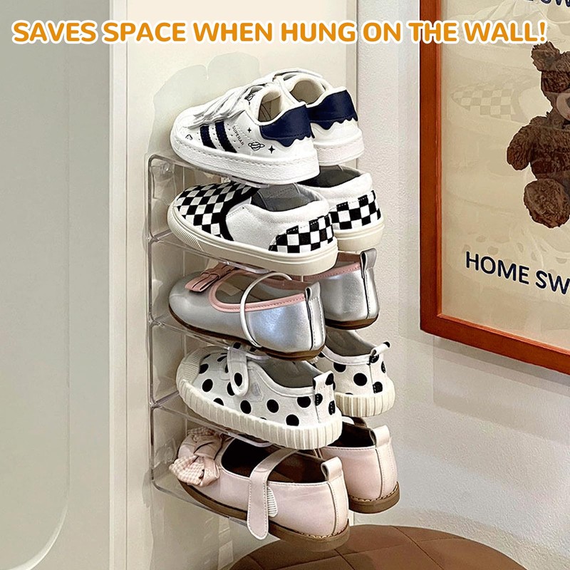 Kids Toddler Shoe Organizer Rack - Clear Acrylic Vertical Storage