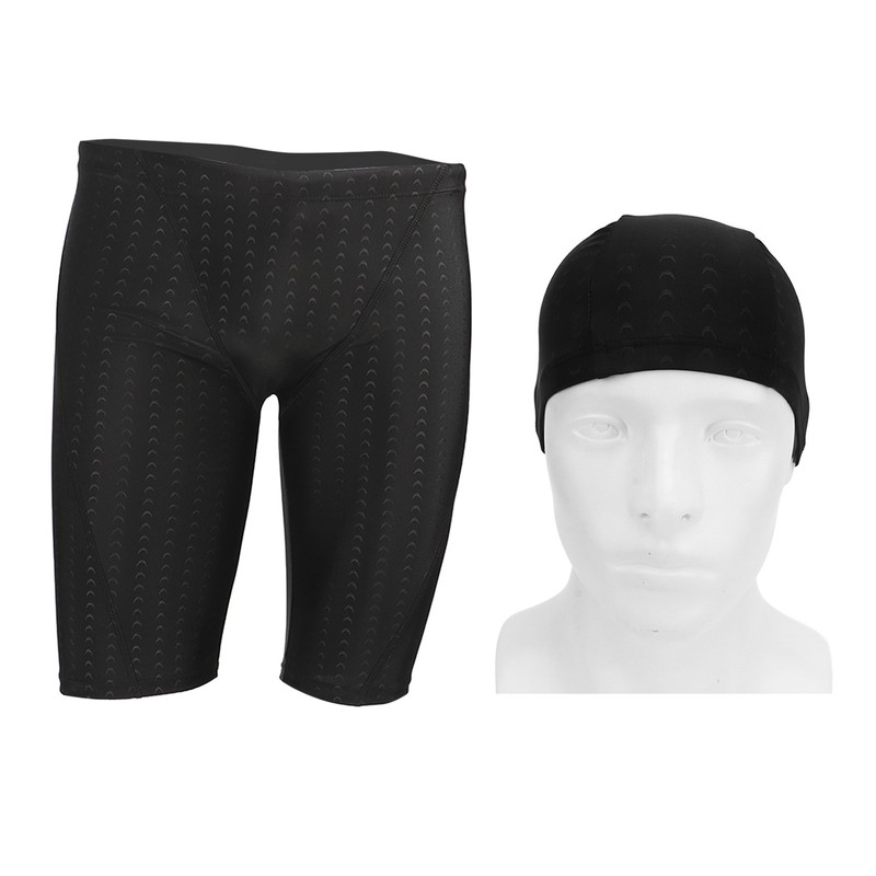Men Swim Shorts and Cap Waterproof Adjustable Waist Strap Quick