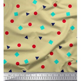 Soimoi Beige Velvet Fabric Square,Dot & Triangle Geometric Print Fabric BTY 58 Inch Wide