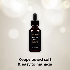 Golden Grooming Beard Oil for Men | Natural Growth Kit with Shea Butter | Tames, Moisturizes & Styles | Toasted Vanilla Scent | 2oz