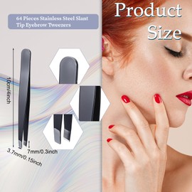 64 Pieces Slant Tweezers for Eyebrows, Precision Tweezer Bulk Stainless Steel Mini Tweezers for Women and Men for Brow Facial Hair Ingrown Hair Removal & Plucking Blackhead