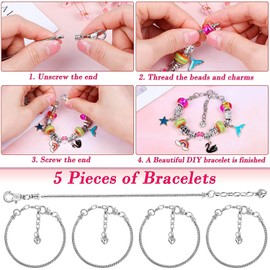 Kit para Hacer Pulseras Niñas, 96 PCS Kit Artesanía DIY Pulsera de Plata Cadena,Kit de Fabricación de Pulseras de Abalorios para Niñas, Manualidades DIY Set para Año, Nuevo Cumpleaños Navidad Regalos para 4-16 Años Niña