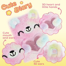 DICVUTE - Cuaderno A5 con candado, regalo para niñas de 6 a 7 a 8 años, lindo cuaderno con forro de oso para niñas, diario secreto para niñas de 8 a 12 años, regalo de cumpleaños para niños (Bear)