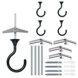 4 Sets Heavy Duty Swag Ceiling Hooks with Hardware for Hanging Plants, Cavity Wall Fixing, Easy Installation, Holds Up to 30lbs, Ideal for Home & Garden (4 Sets, Black)