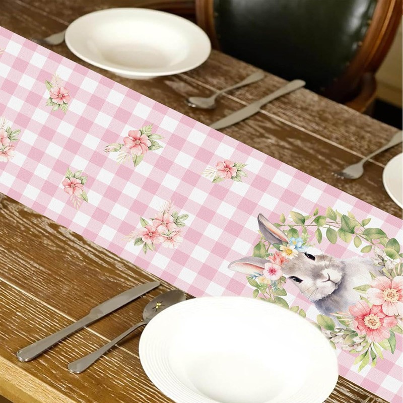 TELAIN Table Runner Easter with Bunny Motif, 13x72 Inch, High