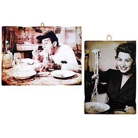 KUSTOM ART Set of 2 Vintage Sophia Loren e Alberto Sordi Wooden Pictures Restaurant Pizzeria Tractor Bar Hotel Locanda