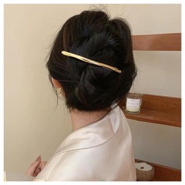 Andelaisi Boho Metal Hair Clips Vintage Simple Long Bar Cuff Barrette Gold Curved Spring Hairpins Decorative Hair Accessories for Women Headdress