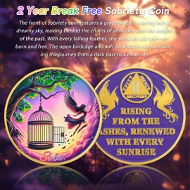 Break Free 2 Year Sobriety Coin - Rising from The Ashes Phoenix 2 Year AA Coins - Recovery Addiction Fairy NA AA Chips and Medallions - 1-10 Prime Living Clean Alcoholics Anonymous Gifts for Men Women