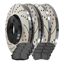 AutoShack Brake Kit Replacement for 2018-2023 Hyundai Kona 2021-2022 Kia Seltos 1.6L 2.0L FWD Front Rear Drilled & Slotted E-Coated Disc Brake Rotors Ceramic Brakes Pads BRK030645387