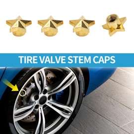 A ABSOPRO Tire Valve Stem Caps 21x14MM Car Wheel Valve Cap Plastic Copper Gold Tone Star Shape for Car Bike Motorcycle Truck Anti Crash Tyre Valve Stem Cover Valve Dust Cap 4 Pcs