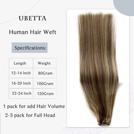 Sew in Hair Extensions Real Human Hair, Balayage Ash Brown to Honey Blonde Highlights Weft Hair Extensions Human Hair,14Inch 80G Hand Tied Weft Hair Extensions Human Hair Sew in Extensions for Women