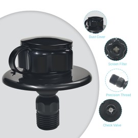 uhzz RV City Water Inlet Connection with Check Valve, RV City Water Fill Inlet for RV Camper Motorhome Trailer Marine, RV Water Flange Inlet Replacement (Black)