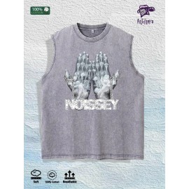 NOISSEY Graphic Washed Vest US Warehouse 3 Colors Cotton TankSize: 3 XL, Color: Gray