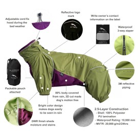 PETT2GO Breathable Raincoat with Legs, Hooded, Spray Water, Easy On/Off with Harness, Reflective, Waterproof, Large Dog Hiking/Camping, Dog Outdoor Equipment-Avocado Green (X-Large)